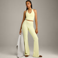 SoftMotion™ Flared Pants with Gray Logo | Pastel Yellow