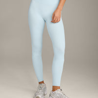 SoftMotion™ High Waisted Leggings with Gray Logo | Cloud Blue