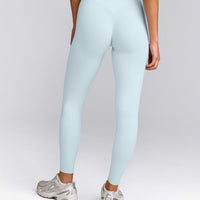 SoftMotion™ High Waisted Leggings with Gray Logo | Cloud Blue