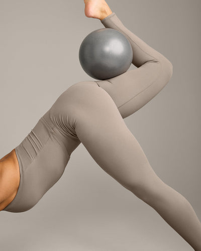 SoftMotion™ High Waisted Leggings with Gray Logo | Minky