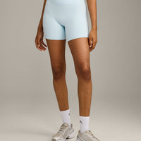 SoftMotion™ High Waisted Shorts 6" with Gray Logo | Cloud Blue