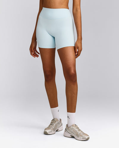 SoftMotion™ High Waisted Shorts 6" with Gray Logo | Cloud Blue