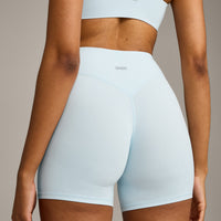 SoftMotion™ High Waisted Shorts 6" with Gray Logo | Cloud Blue