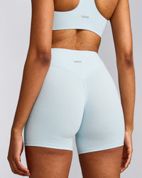 SoftMotion™ High Waisted Shorts 6" with Gray Logo | Cloud Blue