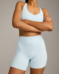 SoftMotion™ High Waisted Shorts 6" with Gray Logo | Cloud Blue