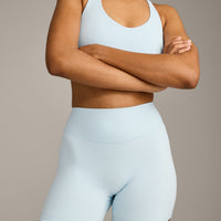 SoftMotion™ High Waisted Shorts 6" with Gray Logo | Cloud Blue