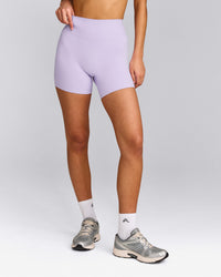 SoftMotion™ High Waisted Shorts 6" with Gray Logo | Lavender Purple