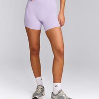 SoftMotion™ High Waisted Shorts 6" with Gray Logo | Lavender Purple