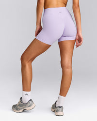 SoftMotion™ High Waisted Shorts 6" with Gray Logo | Lavender Purple