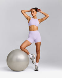 SoftMotion™ High Waisted Shorts 6" with Gray Logo | Lavender Purple