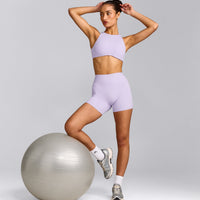 SoftMotion™ High Waisted Shorts 6" with Gray Logo | Lavender Purple