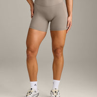 SoftMotion™ High Waisted Shorts 6" with Gray Logo | Minky