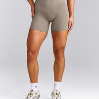 SoftMotion™ High Waisted Shorts 6" with Gray Logo | Minky