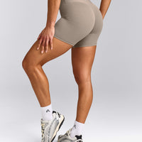 SoftMotion™ High Waisted Shorts 6" with Gray Logo | Minky