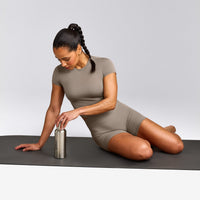 SoftMotion™ High Waisted Shorts 6" with Gray Logo | Minky