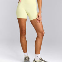 SoftMotion™ High Waisted Shorts 6" with Gray Logo | Pastel Yellow