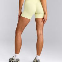 SoftMotion™ High Waisted Shorts 6" with Gray Logo | Pastel Yellow