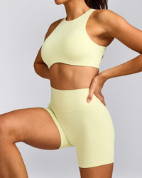SoftMotion™ High Waisted Shorts 6" with Gray Logo | Pastel Yellow