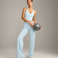 SoftMotion™ Straight Leg Pants with Gray Logo | Cloud Blue