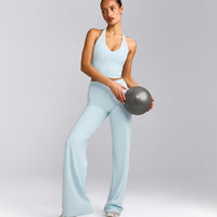SoftMotion™ Straight Leg Pants with Gray Logo | Cloud Blue