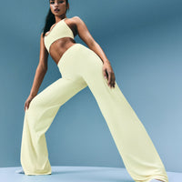 SoftMotion™ Straight Leg Pants with Gray Logo | Pastel Yellow