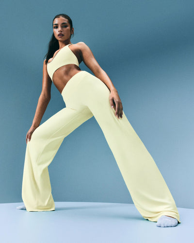 SoftMotion™ Straight Leg Pants with Gray Logo | Pastel Yellow
