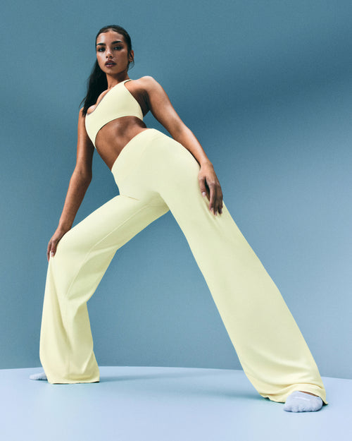 SoftMotion™ Straight Leg Pants with Gray Logo | Pastel Yellow