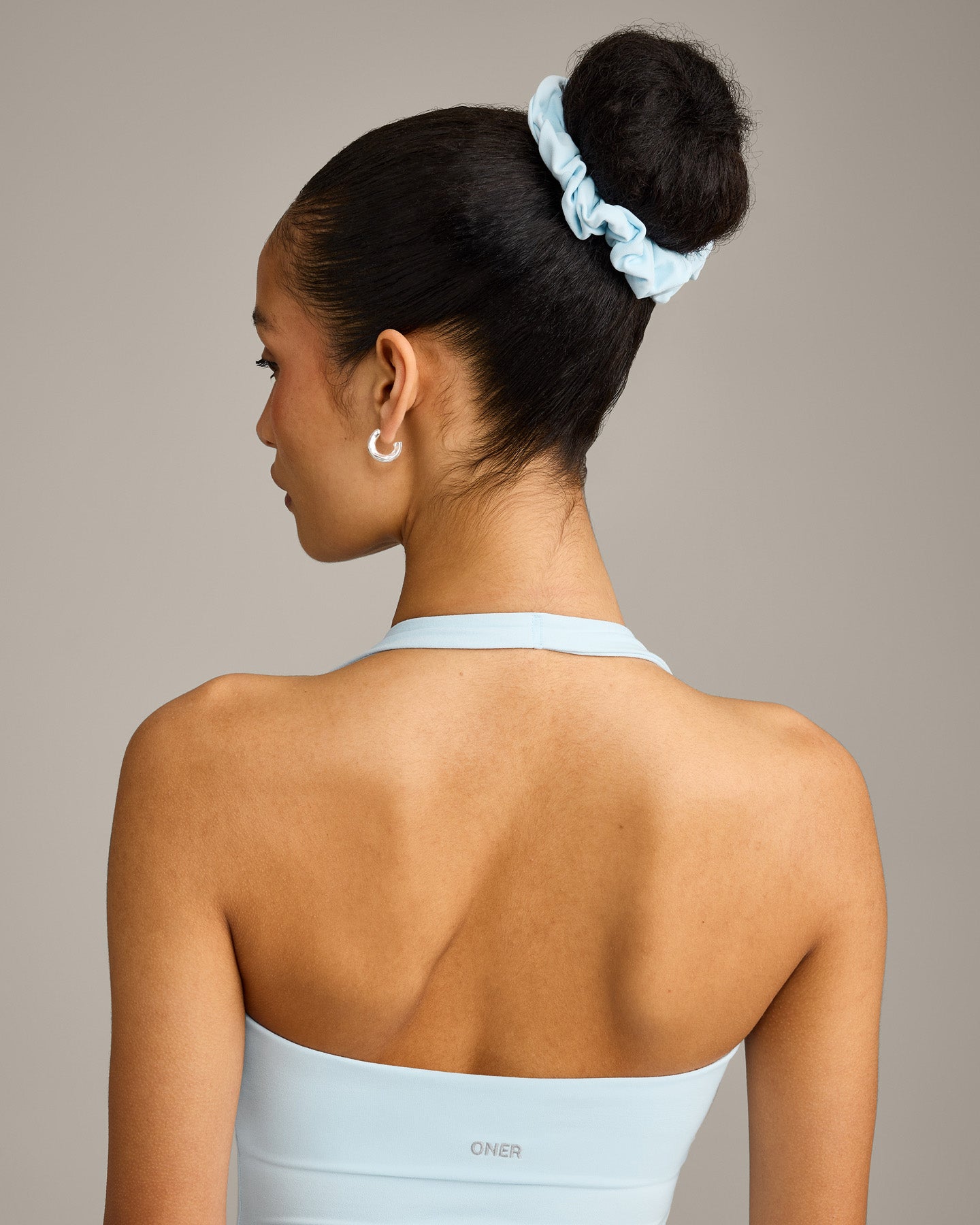 SoftMotion™ Scrunchie with Gray Logo | Cloud Blue