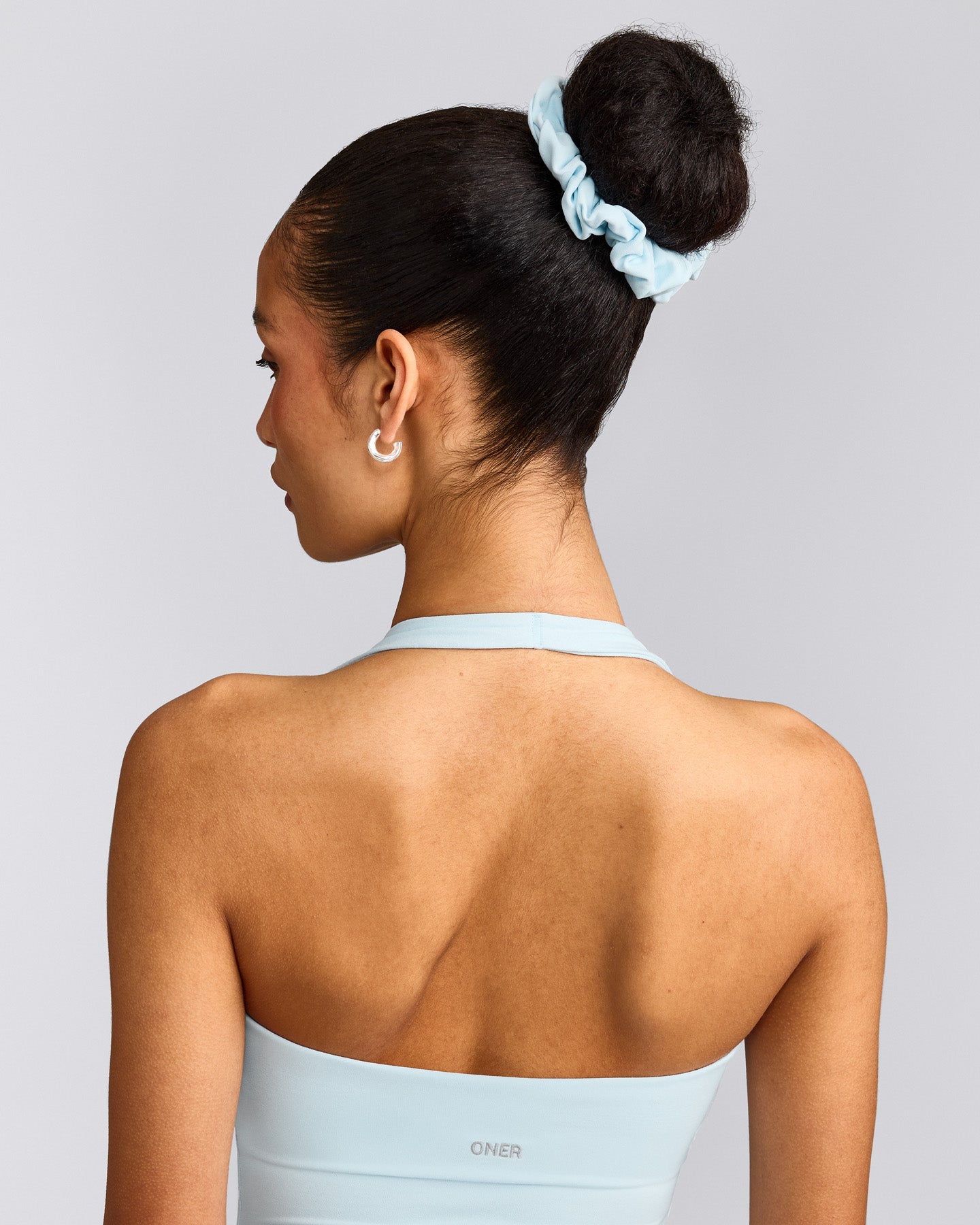 SoftMotion™ Scrunchie with Gray Logo | Cloud Blue