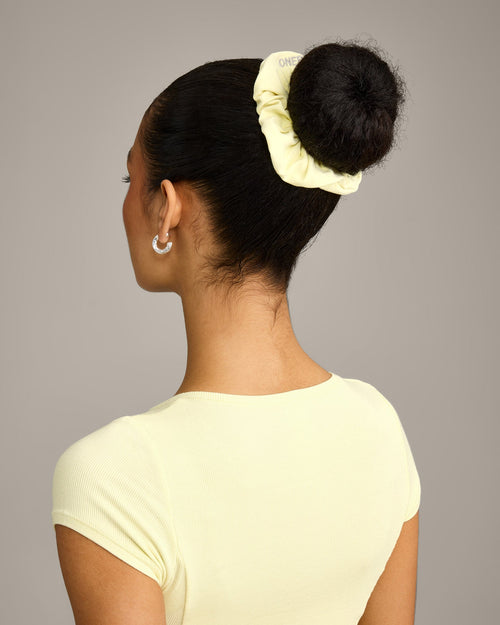 SoftMotion™ Scrunchie with Gray Logo | Pastel Yellow