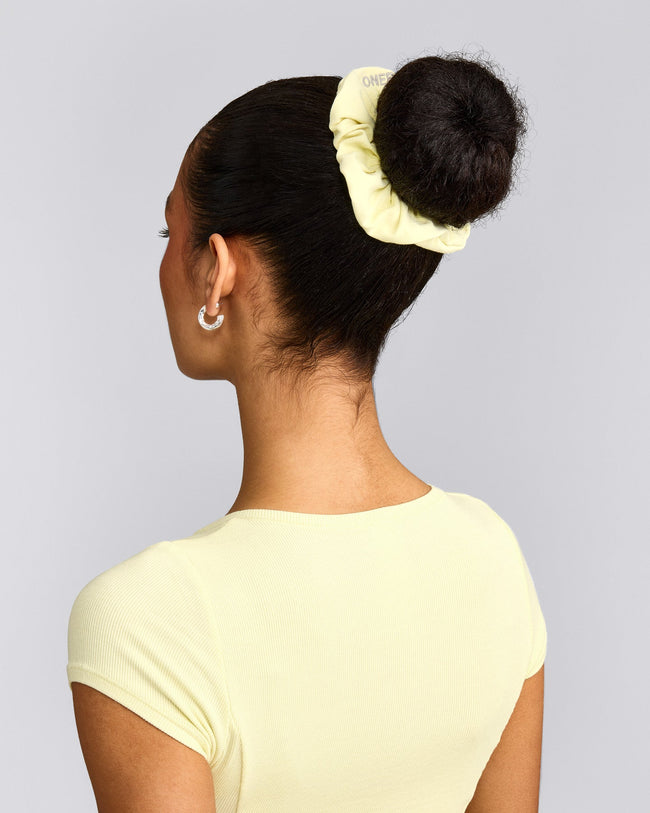 SoftMotion™ Scrunchie with Gray Logo | Pastel Yellow
