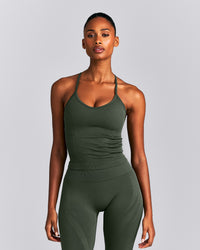 EnhanceLift™ Seamless Strappy Racer Tank Top with Built in Bra | Dark Khaki