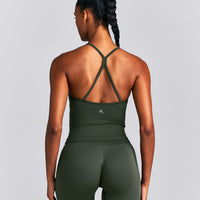 EnhanceLift™ Seamless Strappy Racer Tank Top with Built in Bra New Branding | Dark Khaki