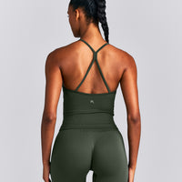 EnhanceLift™ Seamless Strappy Racer Tank Top with Built in Bra | Dark Khaki