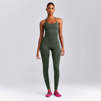 EnhanceLift™ Seamless Strappy Racer Tank Top with Built in Bra New Branding | Dark Khaki