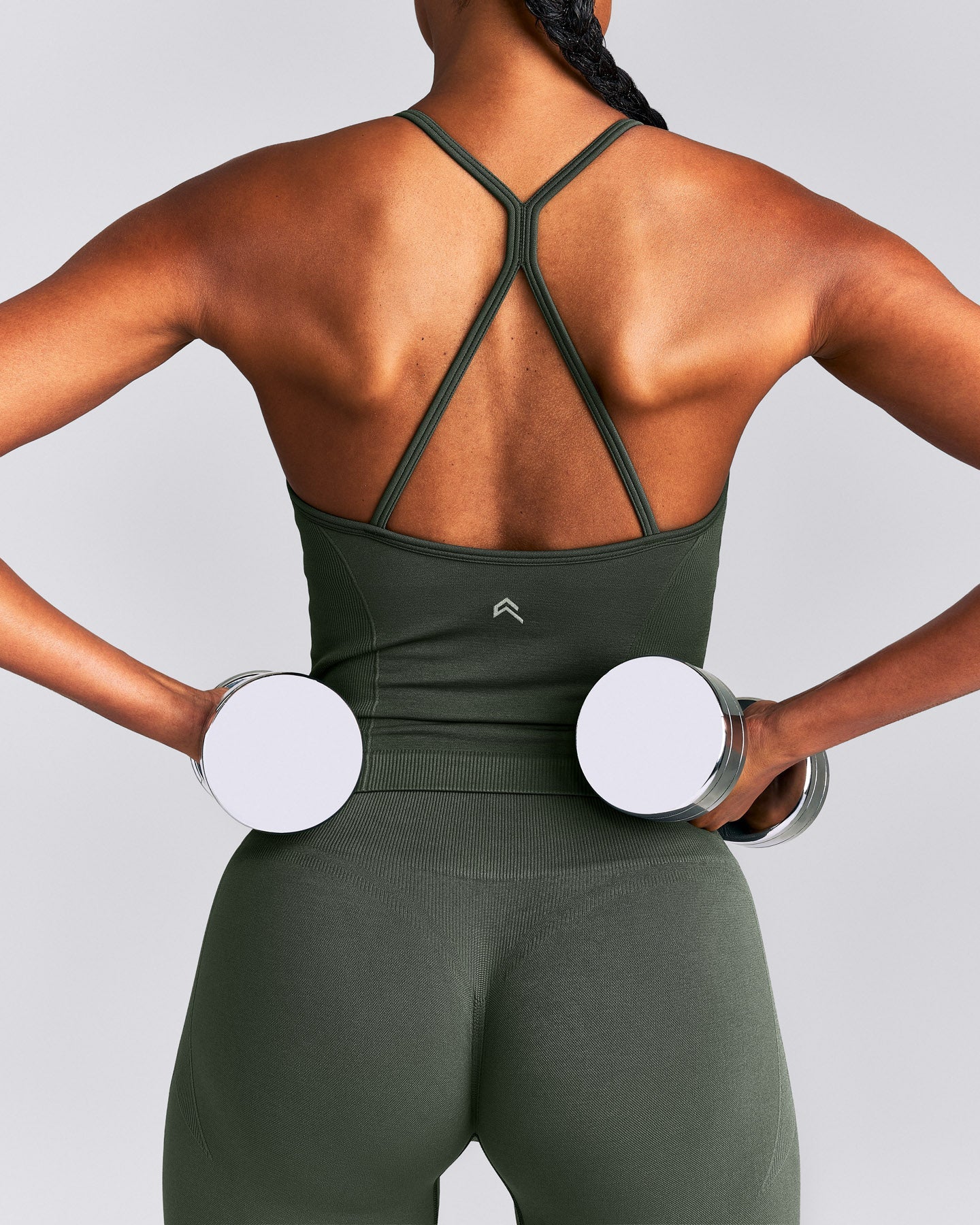 EnhanceLift™ Seamless Strappy Racer Tank Top with Built in Bra New Branding | Dark Khaki
