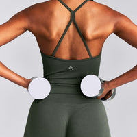 EnhanceLift™ Seamless Strappy Racer Tank Top with Built in Bra New Branding | Dark Khaki
