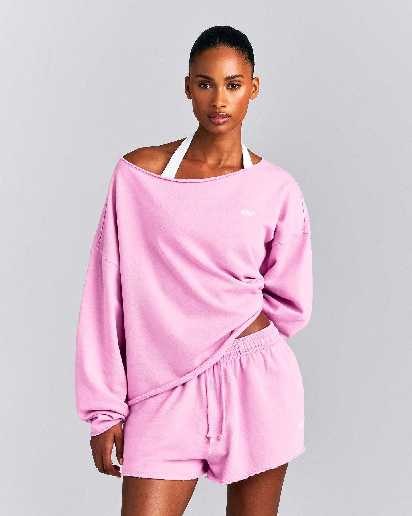 Cotton Vintage Lounge Off-The-Shoulder Sweatshirt | Rose Pink