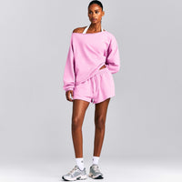 Cotton Vintage Lounge Off-The-Shoulder Sweatshirt | Rose Pink