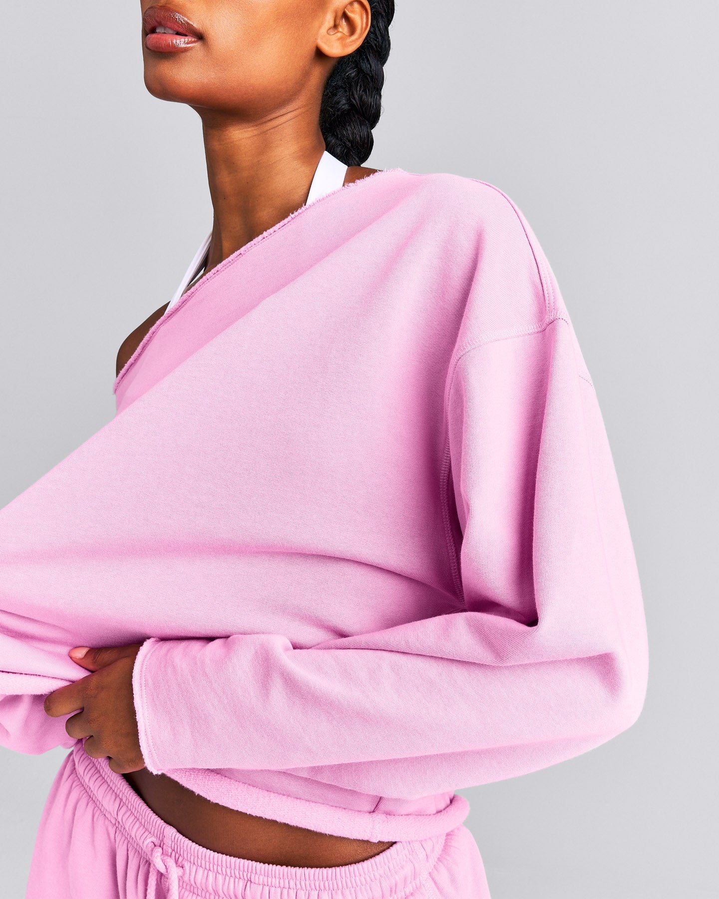 Cotton Vintage Lounge Off-The-Shoulder Sweatshirt | Rose Pink