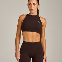 EasyLift™ High Neck Sports Bra with Gray Logo | 70% Cocoa