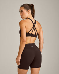 EasyLift™ High Neck Sports Bra with Gray Logo | 70% Cocoa