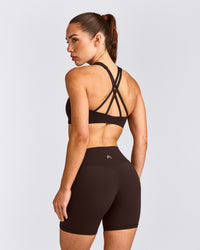 EasyLift™ High Neck Sports Bra with Gray Logo | 70% Cocoa