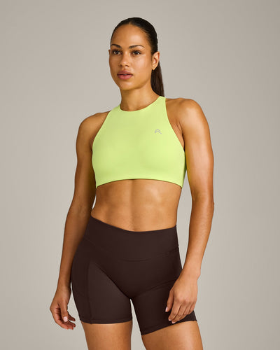 EasyLift™ High Neck Sports Bra with Gray Logo | Citrus Green