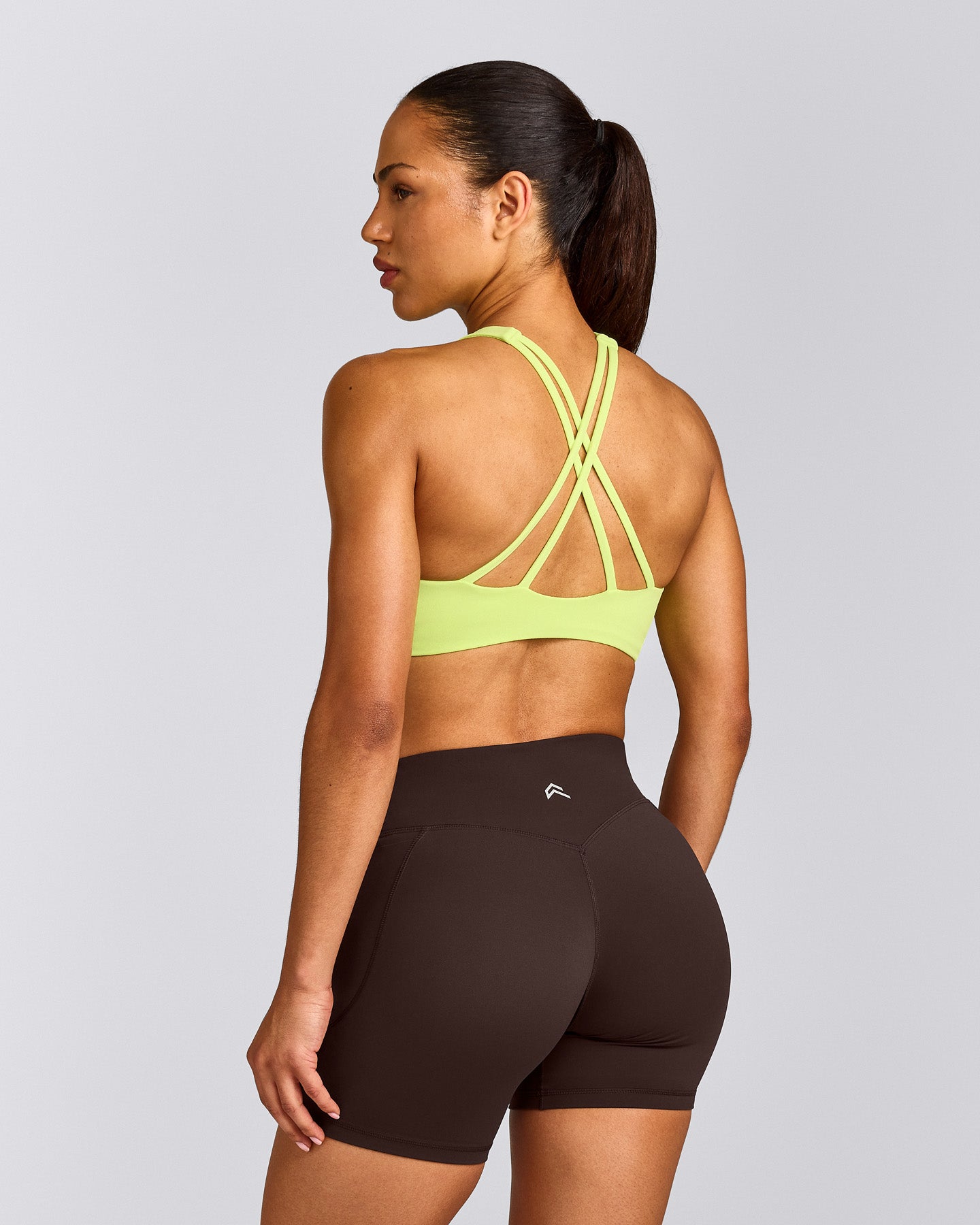 EasyLift™ High Neck Sports Bra with Gray Logo | Citrus Green