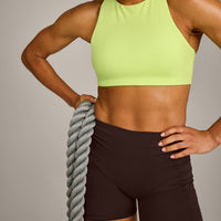 EasyLift™ High Neck Sports Bra with Gray Logo | Citrus Green