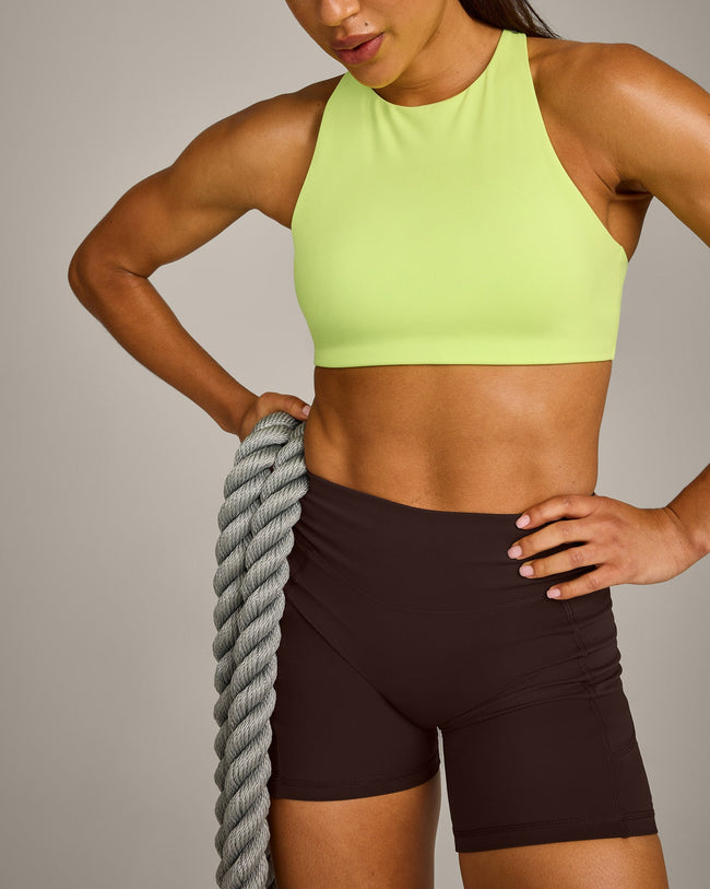 EasyLift™ High Neck Sports Bra with Gray Logo | Citrus Green