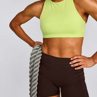 EasyLift™ High Neck Sports Bra with Gray Logo | Citrus Green