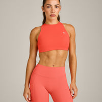 EasyLift™ High Neck Sports Bra with Gray Logo | Hyper Orange