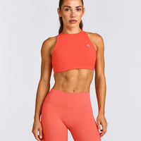 EasyLift™ High Neck Sports Bra with Gray Logo | Hyper Orange
